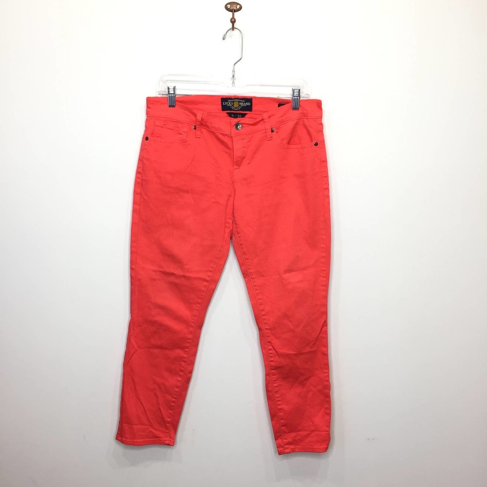 Lucky Brand tomato red Zoe straight crop jeans skinny mid rise womens 8 29